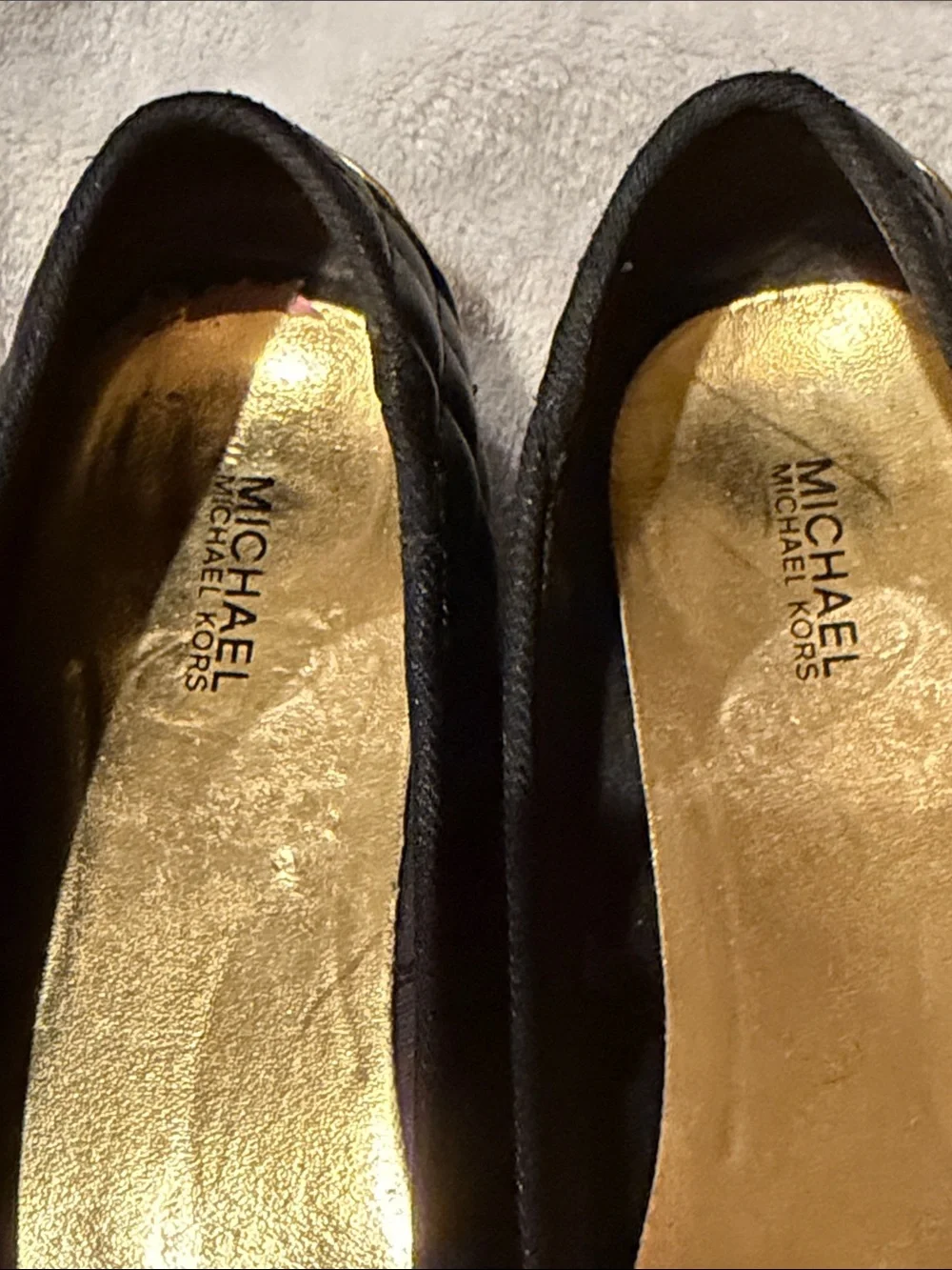 Michael Kors Black Quilted Ballet Flats with Gold Toe Caps